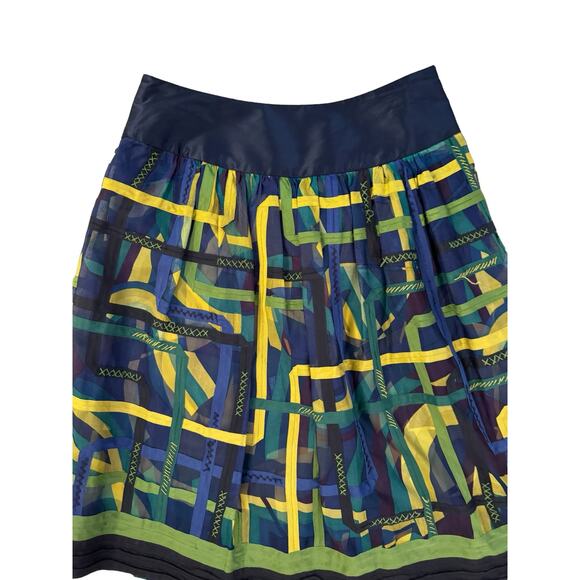 Peter Nygard Blue Green Yellow Patchwork Silk A-Line Skirt Size 6 Artsy Unique - Picture 5 of 10